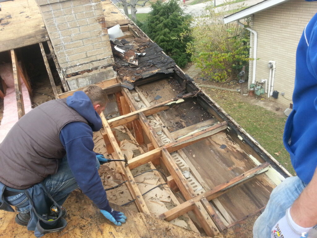 roof repair of rotten wood chimney